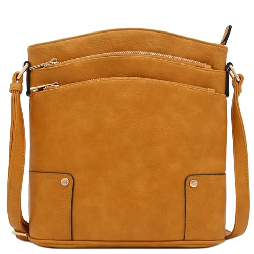 ALYSSA Große Umhängetasche mit drei Reißverschlussfächern, Senf von Alyssa