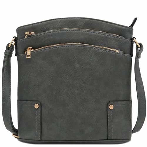 ALYSSA Große Umhängetasche mit drei Reißverschlüssen, Dunkel_Grau, Einheitsgröße ALYSSA Große Umhängetasche mit drei Reißverschlüssen, Dunkel_Grau, Einheitsgröße von Alyssa