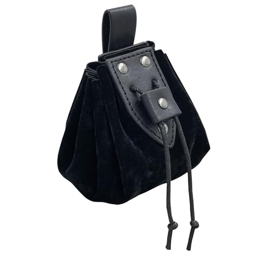 Alyxiavia 1pcs Wikinger Stil Mittelalterliche Leder Schnalle Beutel Tasche Hängender Gürtel Tragbare Geldbörse Vintage Gürteltasche (Schwarz) von Alyxiavia