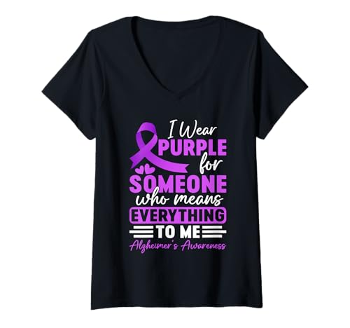 Damen Alzheimer Frontotemporale Demenz Purple Ribbon Memory Loss T-Shirt mit V-Ausschnitt von Alzheimer Dementia Shirts for Women Men
