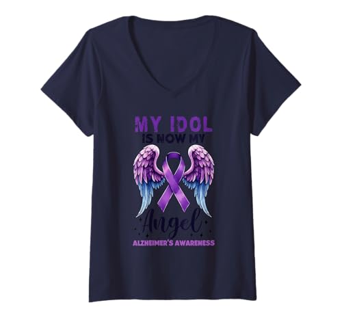 Damen Mein Idol ist jetzt My Angel Alzheimer's Awareness Month T-Shirt mit V-Ausschnitt von Alzheimer's Awareness Apparel