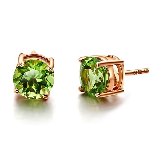 AMDXD 18 Karat Rose Gold 750 Ohrringe, Klassiker Zart Ohrstecker Schmuck Damen Ohrringe Peridot Rundschliff Grün 1.85ct, Ohrstecker Weihnachten Echtschmuck mit Zertifikate von AMDXD