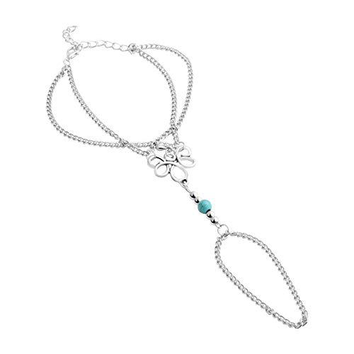 AMDXD Ring Armband Damen Perle Blau Hohl Blume Versilbert Armband Ring Handkette AMDXD Ring Armband Damen Perle Blau Hohl Blume Versilbert Armband Ring Handkette von AMDXD