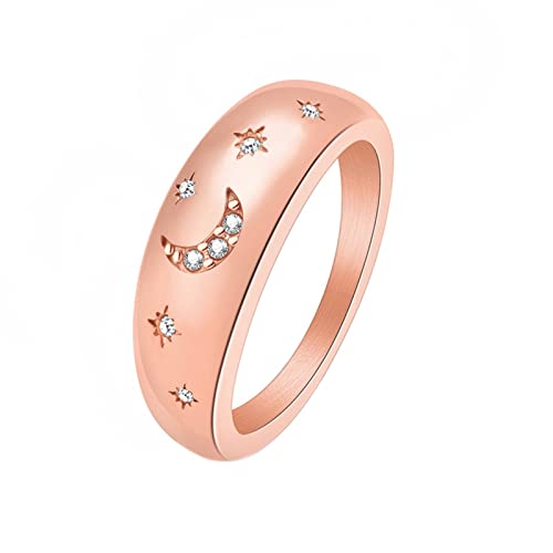 AMDXD Ehering Vintage 7MM, Edelstahl Ringe Mond Stern, Rose Gold Eheringe Frau mit Zirkonia Damenring Gr.62 (19.7) von AMDXD