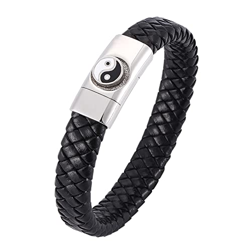 AMDXD Geschenk Für Männer Gay Armband, PU Leder Paar Armbänder Bagua Karte Yin Yang Kette Armband Schwarz Armschmuck Edelstahl mit Magnet Verschluss, Länge 18.5cm von AMDXD