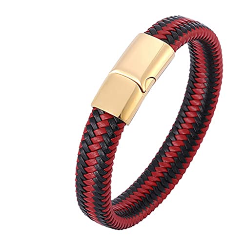 AMDXD Geschenk Für Männer Herrenarmband Edelstahl, Herren Lederarmband Gewebt Männer Armbänder Gold Armschmuck Edelstahl mit Magnet Verschluss, Länge 20.5cm von AMDXD