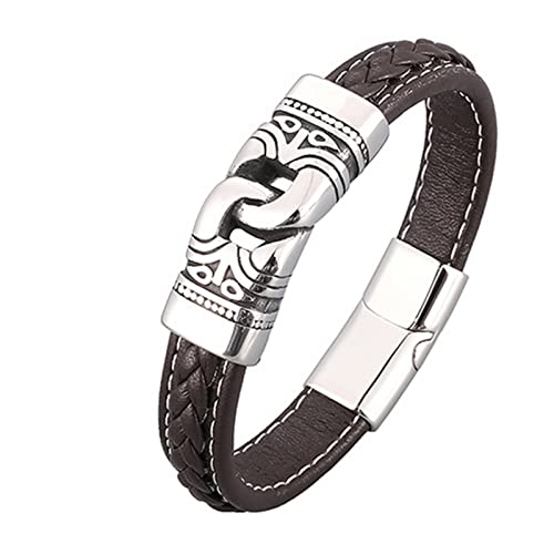 AMDXD Geschenke Für Männer Armbänder Leder Herren, PU Leder Pärchen Armband Klassiker Leder Armbänder für Herren Silber Armschmuck Edelstahl mit Magnet Verschluss, Länge 20.5cm von AMDXD