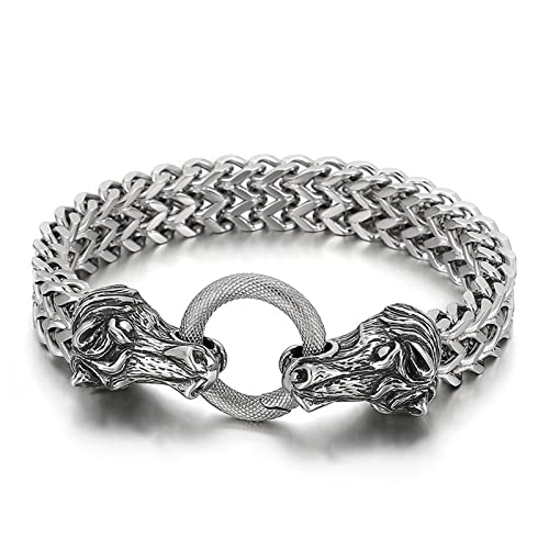 AMDXD Herren Armband aus Edelstahl, Doppel Pferd Wickelarmband Tolles Geschenk für Männer, Länge 22cm, Silber von AMDXD