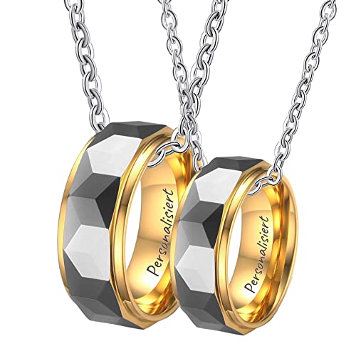 AMDXD Partner Kette aus Wolfram, 2pcs Ringe Anhänger Geometrisch Paar Halskette mit Gravur, Silber Gold für Frauen Männer, Breite 8mm, Kettelänge 50cm 60cm von AMDXD