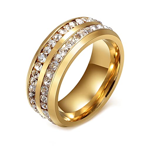 AMDXD Ring Herren 8MM, Ring Pärchen Edelstahl Ewigkeit Band mit Zirkonia für Männer, Gold, Gr.65 (20.7) von AMDXD