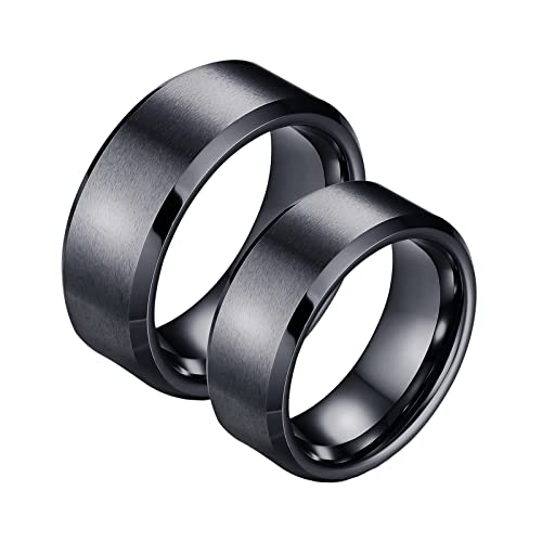 AMDXD Ringe Eheringe, 8mm Wolfram Ehering Frau Schwarz mit Gebürstet Abgeschrägte Kante Eheringe Herren Preis für 2, Frauen 54 (17.2) & Männer 62 (19.7) von AMDXD