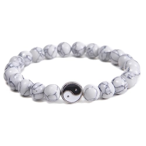 AMDXD SCHMUCK Armbänder Naturstein mit Anhänger Tai Chi Yin und Yang für sie und ihn, Echten Natursteinen Damen Yoga Armband 8mm, für Frau und Mann - 21.5CM - Weiß von AMDXD