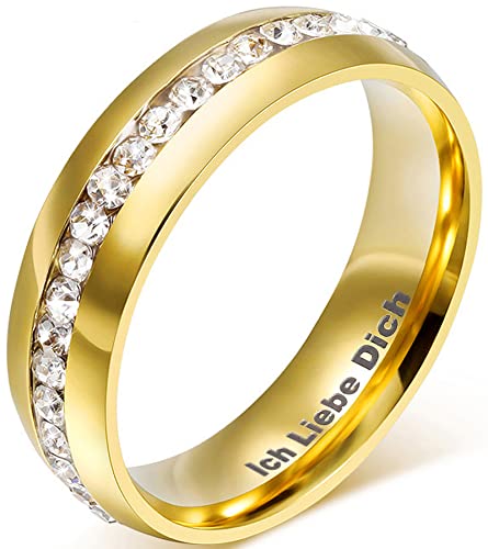 AMDXD Schmuck 18K Vergoldet Gold Partnerringe, Gravur Ich Liebe Dich Herren Damen Ringe Zirkonia Pave Elegante Polished Hochzeit Ehering Größe 54 (17.2) - Schriftzug von AMDXD