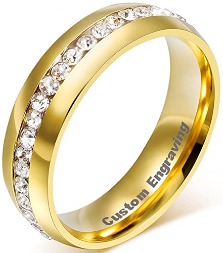 AMDXD Schmuck 18K Vergoldet Gold Partnerringe, Herren Damen Ringe Zirkonia Pave Elegante Polished Hochzeit Ehering Größe 54 (17.2) - Schriftzug von AMDXD