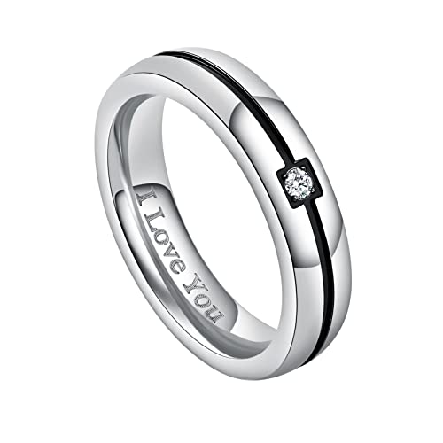 AMDXD Schmuck Paar Eheringe aus Edelstahl mit Zirkonia Verlobungsringe Partnerringe Rose Gold Schwarz (Preis nur für 1), 4MM Breit Gr.62 (19.7) von AMDXD