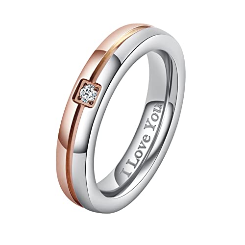 AMDXD Schmuck Paar Ringe aus Edelstahl, Verlobungsringe Edelstahl Ringe Hochzeit Trauringe Bandringe 4MM, Damen Ringe Rose Gold Gr.62 (19.7) von AMDXD