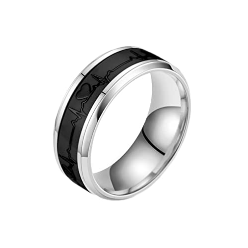 AMDXD Schmuck Ringe Freundschaftsringe Titanstahl, Nachtleuchtend Elektrokardiogramm Breit 8MM Trauringe, Schwarz Hochzeitsring Eheringe, Ringe Größe 62 (19.7) von AMDXD