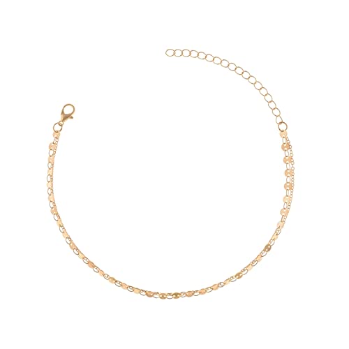 AMDXD Strand Fußkettchen, Doppel Kette Fußkette für Frauen Strandschmuck, Gold, 29CM von AMDXD