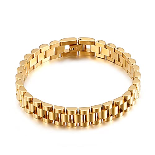 AMDXD Strangarmbänder aus Edelstahl, Uhrarmband Form Klassisch Armreif Hip Hop Rapper Modeschmuck Zeitloser Herrenschmuck, Länge 22cm, Gold von AMDXD