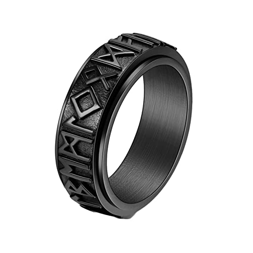 AMDXD Verlobungsring Nordisch 8MM, Edelstahl Ringe Wikinger Spinner Ring, Schwarz Ehe Ringe Herren Herrenring Gr.65 (20.7) von AMDXD