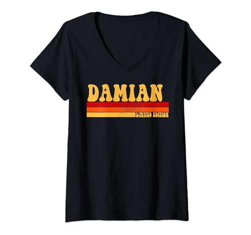 Damen Damian Name Personalisierte Idee Herren Retro Vintage Damian T-Shirt mit V-Ausschnitt von AmaStyle Co.
