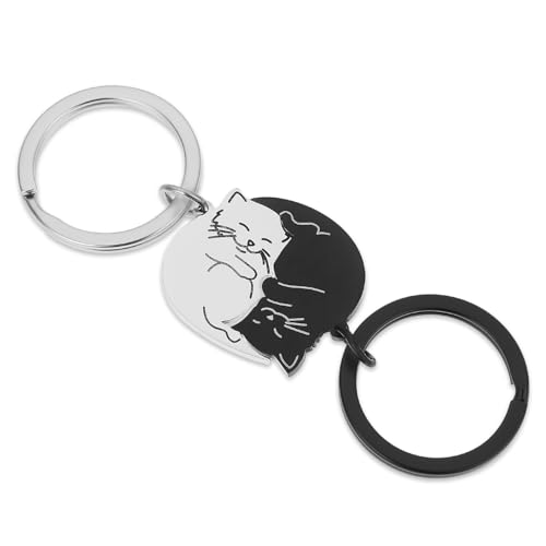 Amabro Paare Pärchen Schlüsselanhänger, Edelstahl Puzzle Katze Schlüsselbund Schlüsselring Keychain Freundschaft Geschenke für Herren Damen von Amabro