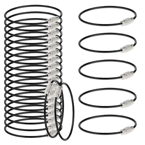 Amabro 25 Stück Schlüsselring Drahtseil, 15cm/5.9" Schlüsselring Groß Edelstahl Draht Schlüsselanhänger 2mm für Outdoor Wandern strapazierfähig verbindbarer Gepäckanhängerhalter von Amabro