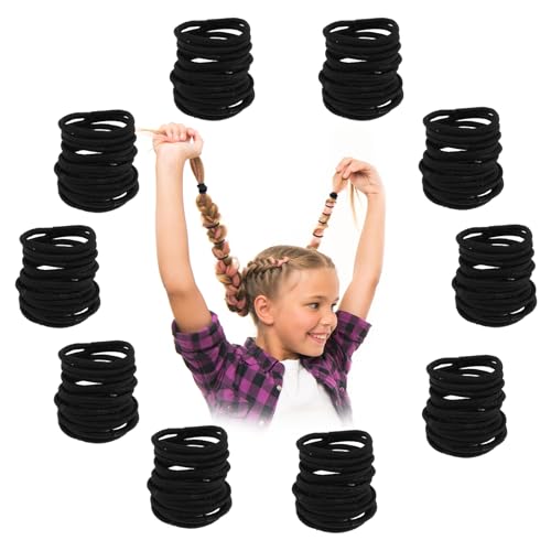 Amabro 300 schwarze Haargummis, 2 mm elastische Haarbänder, kleine Mini Haargummis keine Schäden Pferdeschwanzhalter große Haarbänder Stretch Haarseil für Frauen und Mädchen von Amabro