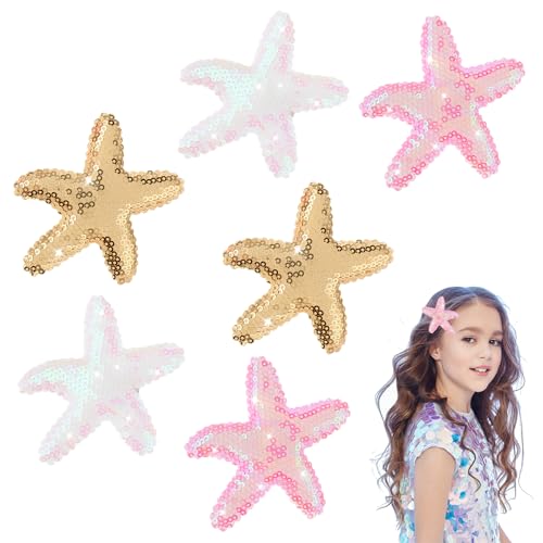 Amabro 6 Stück Seestern Haarspangen, Seestern Haarspangen Seestern Haar Accessoires Muschel Kopfbedeckung Haarklammer glitzerndes Haar Krokodilklemme Pailletten Haarnadeln für Frauen und Mädchen von Amabro