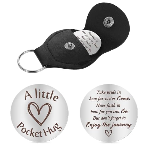 Amabro Pocket Hug Token, inspirierende Geschenke für Fernbeziehungen Edelstahl doppelseitig graviertes Andenken mit Leder Schlüsselanhänger für Familie Freunde Tochter Sohn(Stil B) von Amabro