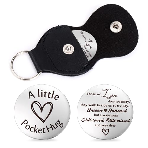 Amabro Pocket Hug Token, inspirierende Geschenke für Fernbeziehungen Edelstahl doppelseitig graviertes Andenken mit Leder Schlüsselanhänger für Familie Freunde Tochter Sohn(Stil F) von Amabro