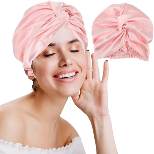 Amabro Satin Haarhaube,Schlafhaube Seide,Satin Bonnet Sleep Cap Seide Silk Seidenhaube Zum Schlafen Schlafmütze Haarnetz Duschhauben Damen Schwarz Weich Atmungsaktiv Anti Tangle Haarpflege Kosmetikhut von Amabro