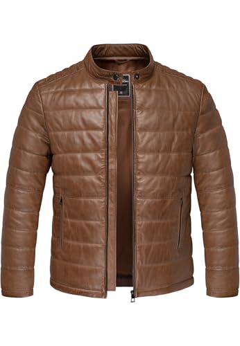 Amaci&Sons Echtleder Jacke Herren Bomber Puffer Lederjacke 9112 Cognac XL von Amaci&Sons