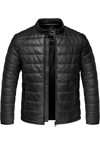 Amaci&Sons Echtleder Jacke Herren Bomber Puffer Lederjacke 9112 Schwarz L von Amaci&Sons