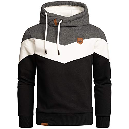 Amaci&Sons Herren Basic Kapuzenpullover Sweatjacke Pullover Hoodie Sweatshirt 4052 Anthrazit/Weiß/Schwarz 3XL von Amaci&Sons