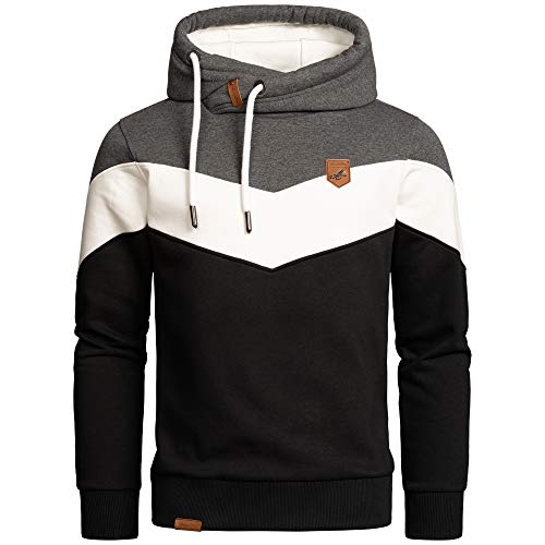 Amaci&Sons Herren Basic Kapuzenpullover Sweatjacke Pullover Hoodie Sweatshirt 4052 Anthrazit/Weiß/Schwarz S von Amaci&Sons