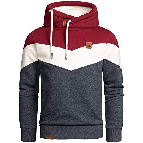 Amaci&Sons Herren Basic Kapuzenpullover Sweatjacke Pullover Hoodie Sweatshirt 4052 Bordeaux/Weiß/Blau M von Amaci&Sons