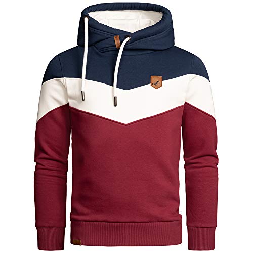 Amaci&Sons Herren Basic Kapuzenpullover Sweatjacke Pullover Hoodie Sweatshirt 4052 Navyblau/Weiß/Bordeaux S von Amaci&Sons