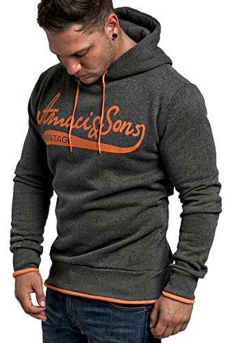 Amaci&Sons Herren Basic Kapuzenpullover Sweatjacke Pullover Hoodie Sweatshirt 4062 Anthrazit/Orange 3XL von Amaci&Sons