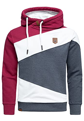 Amaci&Sons Herren Basic Kapuzenpullover Sweatjacke Pullover Hoodie Sweatshirt 4065 Bordeaux/Weiß/Blau 3XL von Amaci&Sons