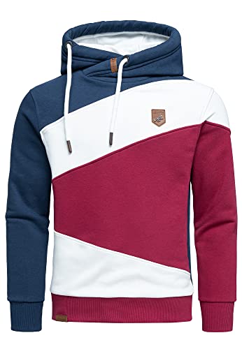 Amaci&Sons Herren Basic Kapuzenpullover Sweatjacke Pullover Hoodie Sweatshirt 4065 Navyblau/Weiß/Bordeaux 3XL von Amaci&Sons