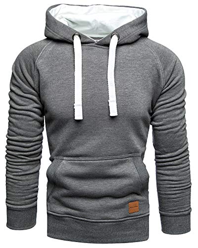 Amaci&Sons Herren Basic Kontrast Kapuzenpullover Sweatjacke Pullover Hoodie Sweatshirt 1-04027 Anthrazit S von Amaci&Sons
