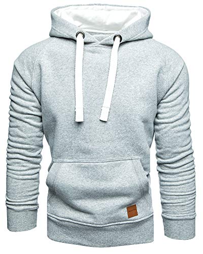 Amaci&Sons Herren Basic Kontrast Kapuzenpullover Sweatjacke Pullover Hoodie Sweatshirt 1-04027 Hellgrau L von Amaci&Sons