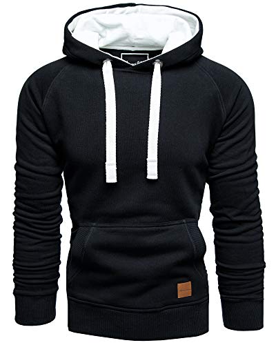 Amaci&Sons Herren Basic Kontrast Kapuzenpullover Sweatjacke Pullover Hoodie Sweatshirt 1-04027 Schwarz S von Amaci&Sons