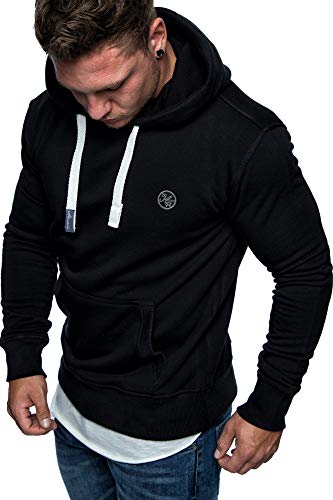 Amaci&Sons Herren Basic Logo Kapuzenpullover Sweatjacke Pullover Hoodie Sweatshirt 1-04028 Schwarz XXL von Amaci&Sons