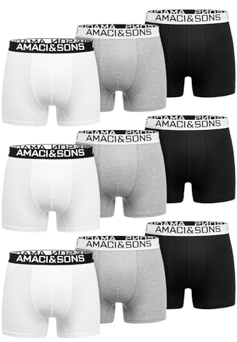 Amaci&Sons Herren Boxershorts Baumwolle 9er Spar-Pack Männer Unterhose Unterwäsche 9x9005 Mix (Hellgrau | Weiß | Schwarz) 4XL von Amaci&Sons