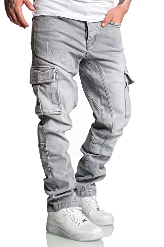 Amaci&Sons Herren Cargo Jeans Regular Slim Denim Hose Destroyed 7977 Hellgrau W40/L32 Amaci&Sons Herren Cargo Jeans Regular Slim Denim Hose Destroyed 7977 Hellgrau W40/L32 von Amaci&Sons