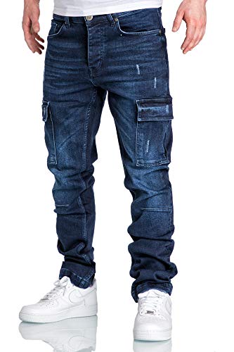 Amaci&Sons Herren Cargo Jeans Regular Slim Denim Hose Destroyed 7985 Dunkelblau W29/L30 von Amaci&Sons