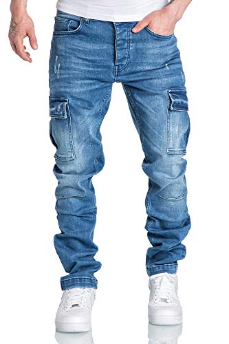 Amaci&Sons Herren Cargo Jeans Regular Slim Denim Hose Destroyed 7985 Hellblau W29/L30 von Amaci&Sons