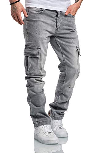 Amaci&Sons Herren Cargo Jeans Regular Slim Denim Hose Destroyed 7985 Hellgrau W29/L30 von Amaci&Sons